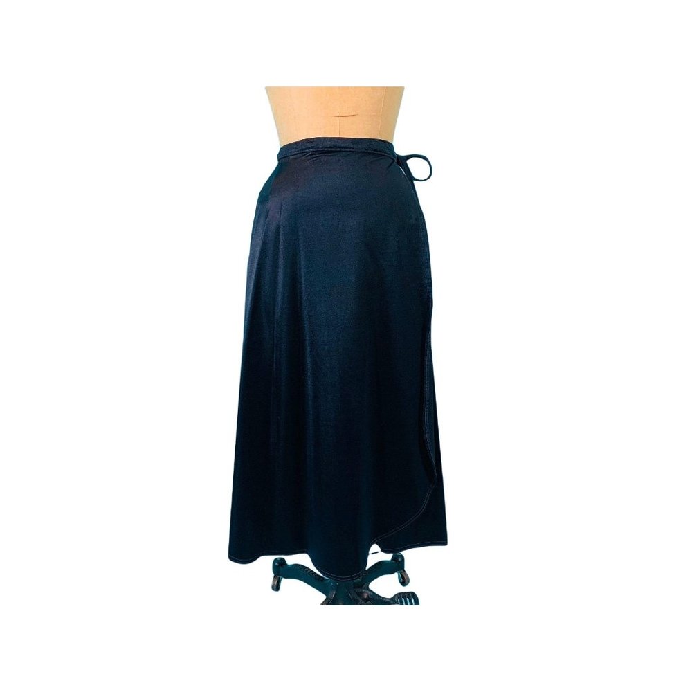 Vintage 70s Wrap Skirt Womens XXS Black Shiny Spandex Spalding